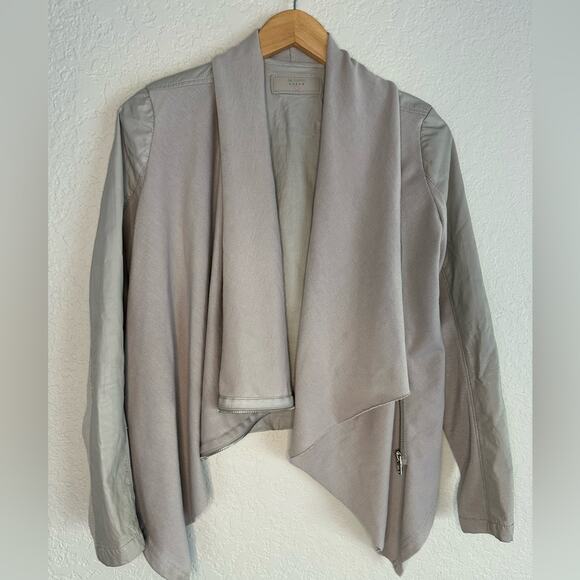 BlankNYC Grey Faux Leather Moto Diagonal Zip Jacket Y2K Minimalist Neutral Boss - Picture 1 of 9